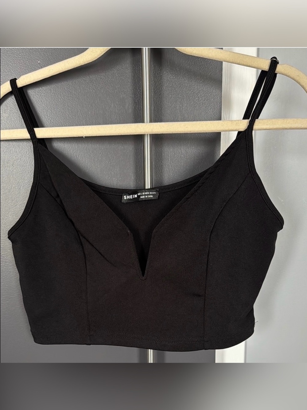 SHEIN Black Corset Crop Top V Neck Cami Adjustable Straps L